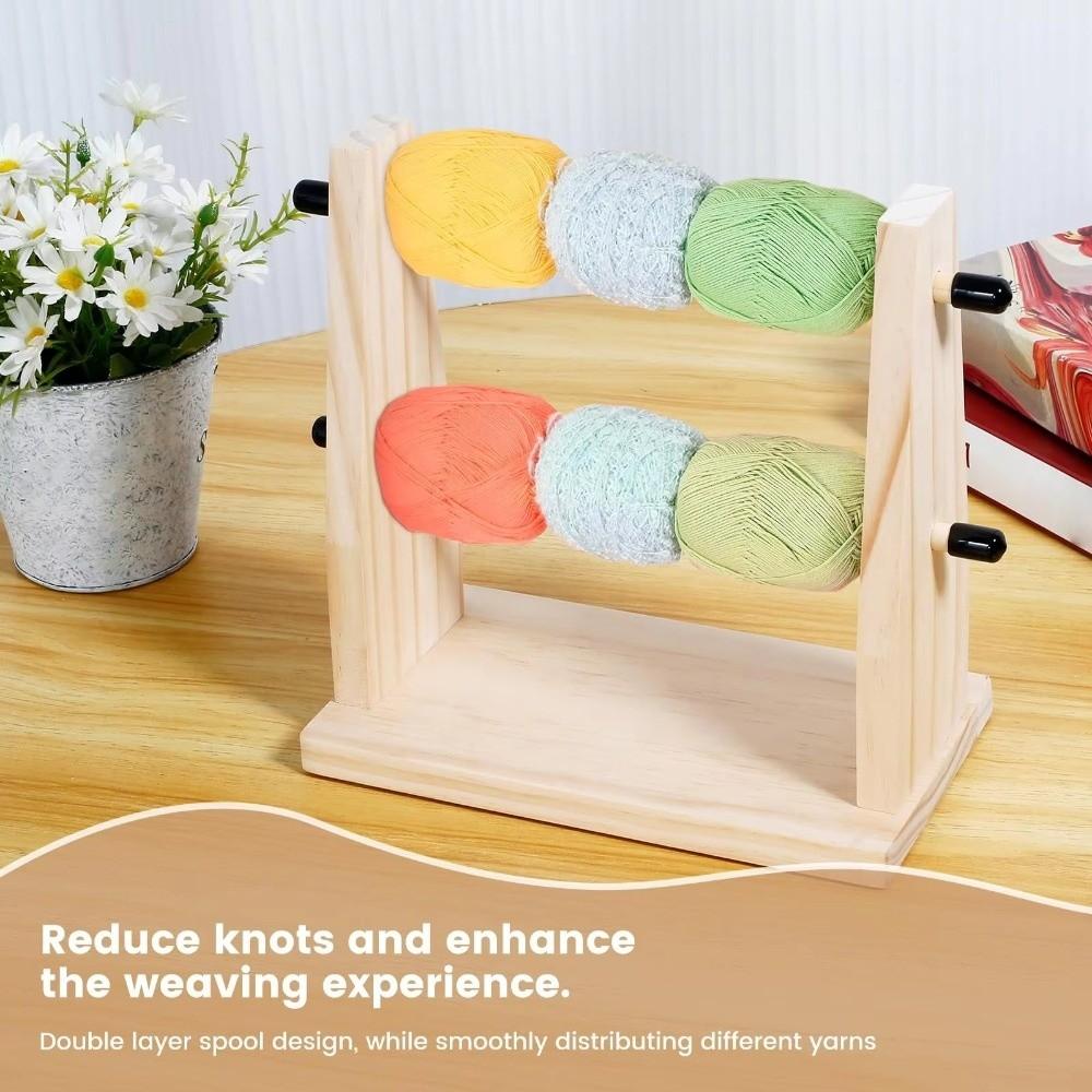 Double Layer Wool Storage Rack Vertical Rotating Yarn Spool Organizer Wooden Yarn Holder  Sewing