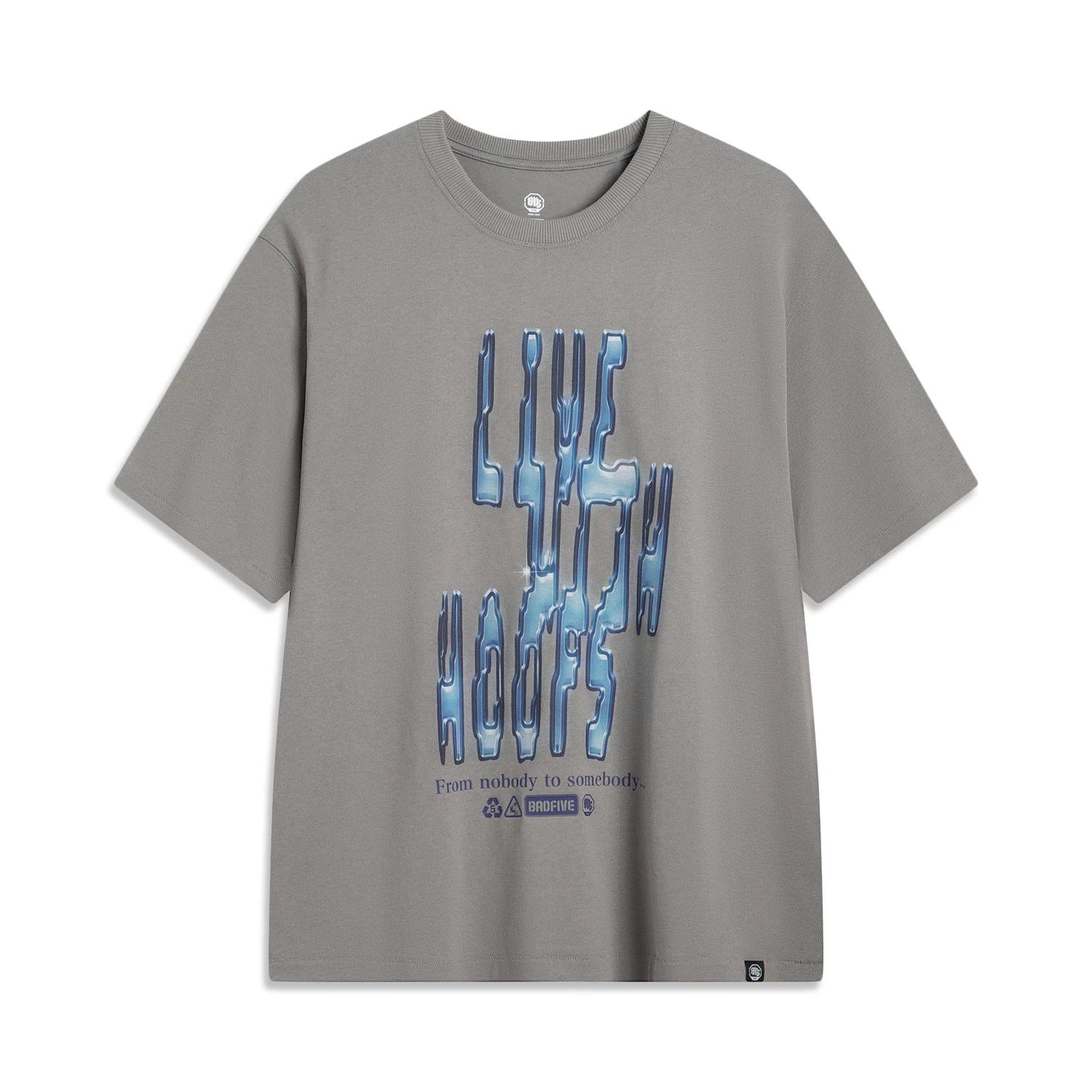 

Li Ning Серия Anti-Five Пуловер с круглым вырезом Удобная Универсальная Футболка с принтом букв Свободного кроя с коротким рукавом Мужские футболки AHSV395-2 L