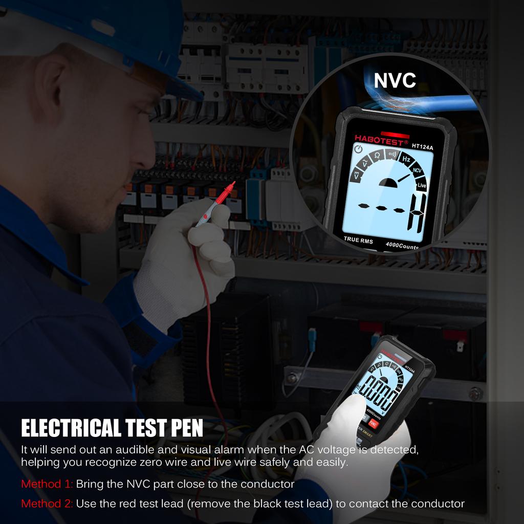HABOTEST HT124B Smart Digital Multimeter 4000 Counts True   Auto Ranging Voltage Meter with Backlight LCD Screen 600V AC   Voltmeter Electric Test 
