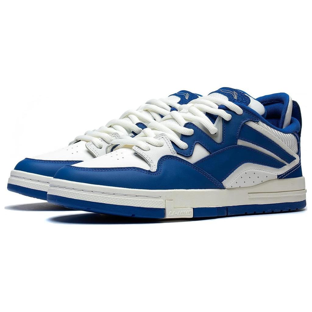 Li Ning Wave PRO Synthetic Leather Slip Resistant Abrasion Resistant Low Top Skateboard Shoes Men's White Blue AECT013-2
