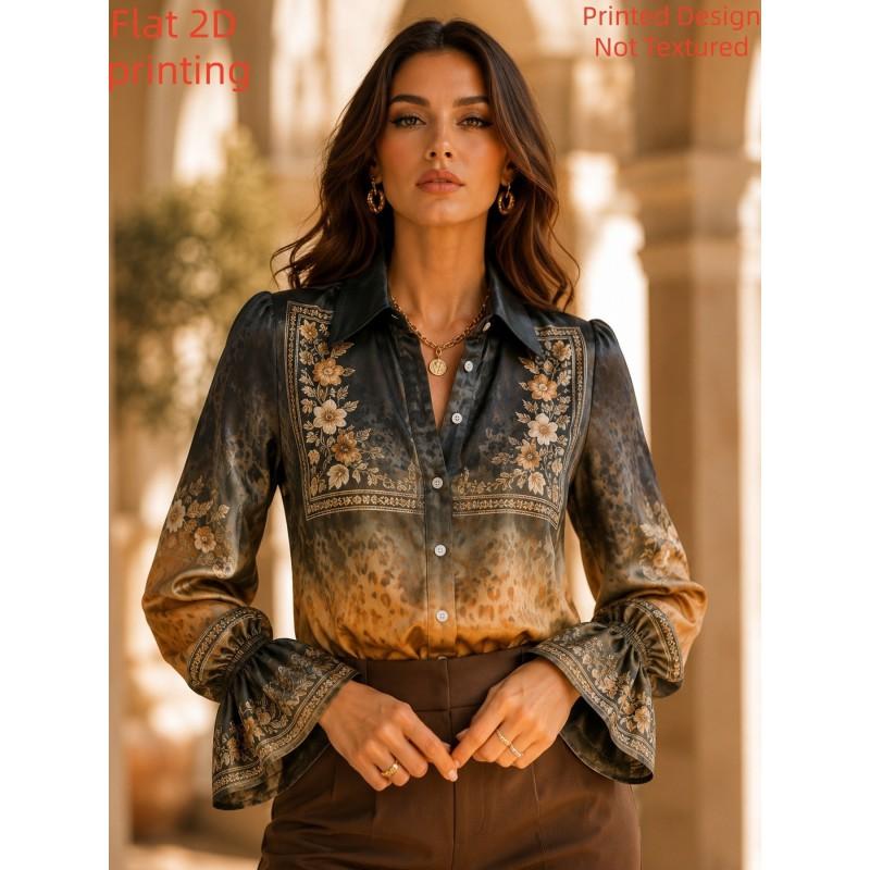 Womens Western Vintage Floral Shirt Long Sleeve Casual Top Daily Wear
