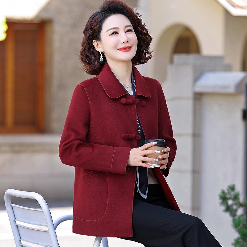 Stylish Slim Fit Double-Sided Woolen Coat for Middle-Aged Women - Versatile Autumn/Winter Wear