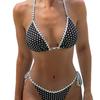 Costume da bagno da donna a pois con borsa a triangolo, Scollo all'americana, Schiena scoperta sexy, Laccetti laterali, Costume da bagno con spacco, Abbigliamento da spiaggia