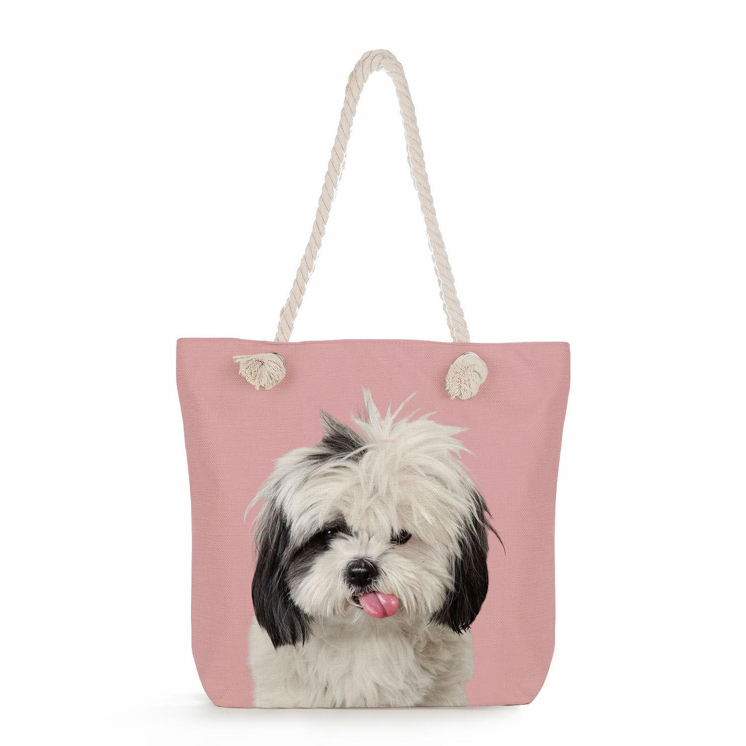 Dog print thick rope single-shoulder beach bag 7249