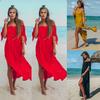 Sexy Off Shoulder Tunic Beach Dress Swim Suit Short Sleeve Solid Cover Up Summer Maxi Beach Dresses