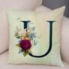 English Flower Beige Letter Print Pillow Case for Sofa Home Decor Floral A-Z Cushion Cover Soft Short Plush Pillowcase 45x45cm