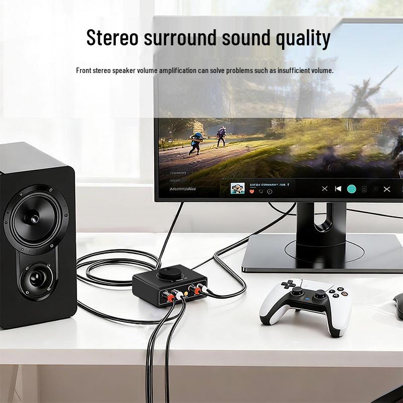 3.5mm RCA Audio Amplifier & AV Switcher for Headphones, Phones, Computers, Speakers