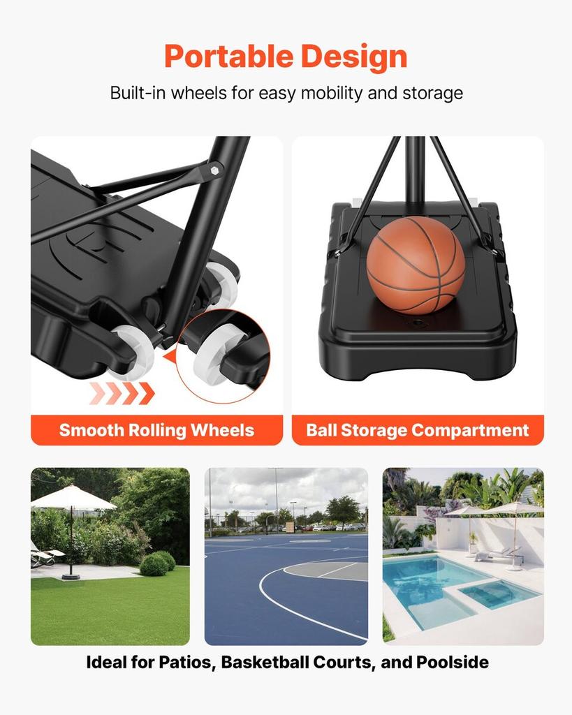 Portable Basketball Stand, 1.6 to 2.1m Height Adjustment Basketball Hoop & Goal, Kids Adjustable Basketballs Hoop with Nylon Net & Rolling Wheels,