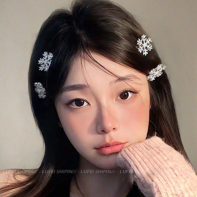 

Роскошная рождественская плюшевая заколка для волос в виде снежинки для женщин - осенне-зимний стиль