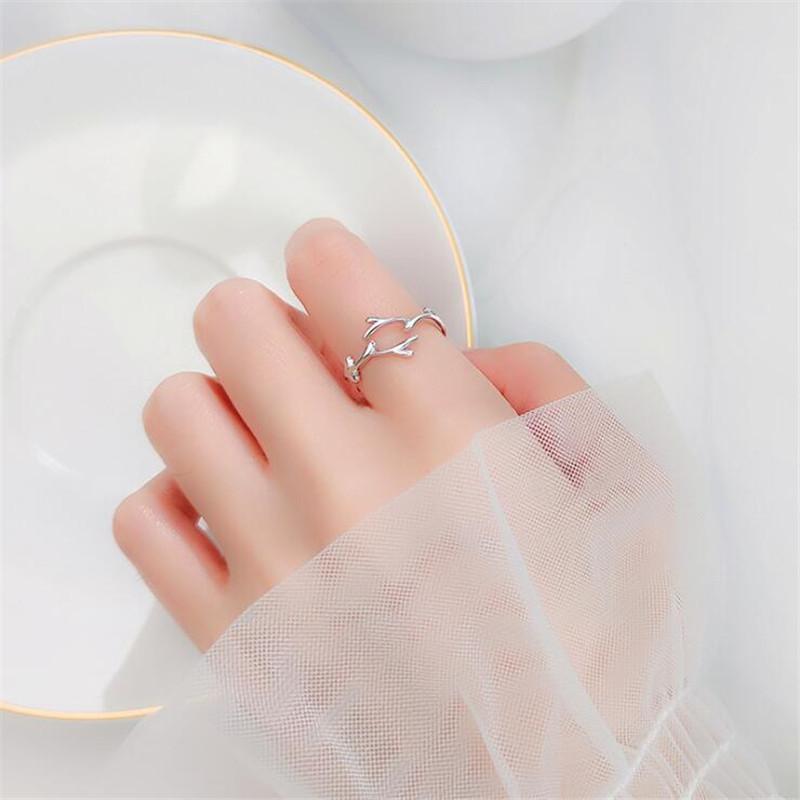 New Simple Fashion Antler 925 Silver Jewelry Personality Branch Popular Leaf Opening Rings R039