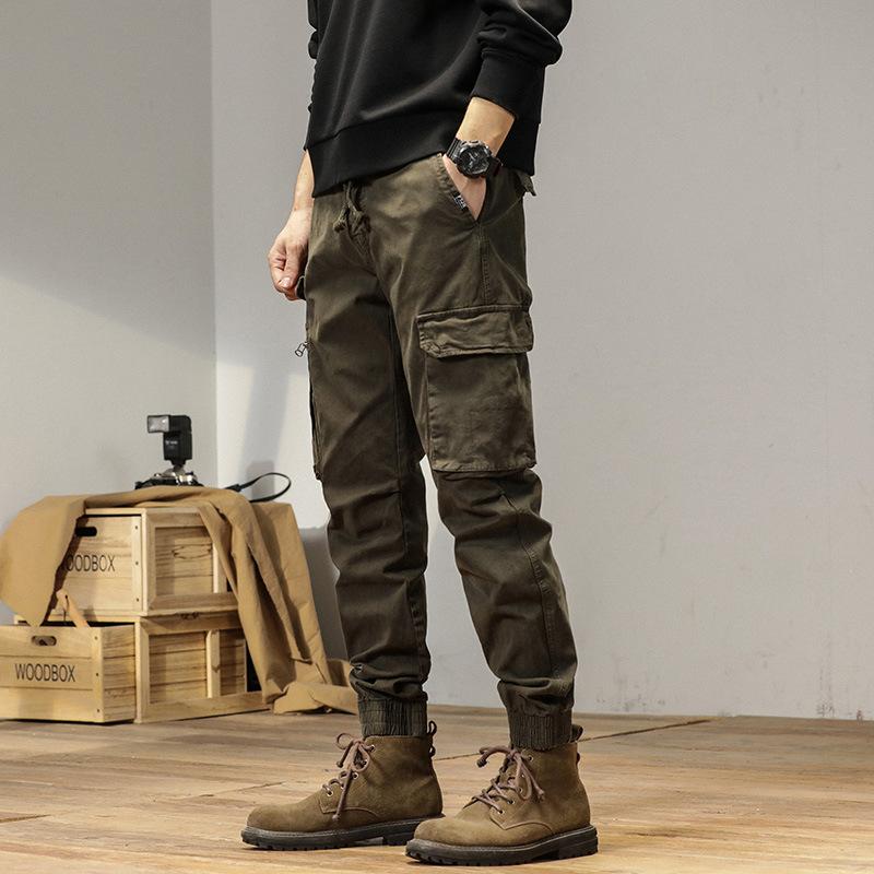 Men's New Retro American Outdoor Sports Leggings Overalls Versatile Elastic and Thin Trousers