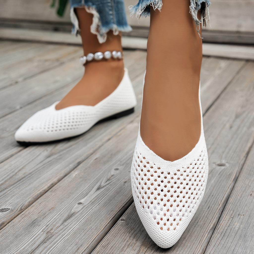 Women Pointed Toe Flat Shoes Solid Color Knitted Slip On Shoes Casual Breathable Ballet Comfortable Flats Loafers for Women