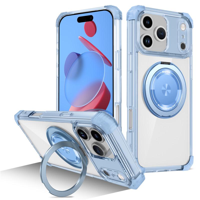 

Роскошная магнитная беспроводная зарядка для чехла Magsafe для Iphone 17 Pro Max Iphone17 Air 5G Прозрачный противоударный чехол с кольцом-держателем For iphone 17 очистить синий