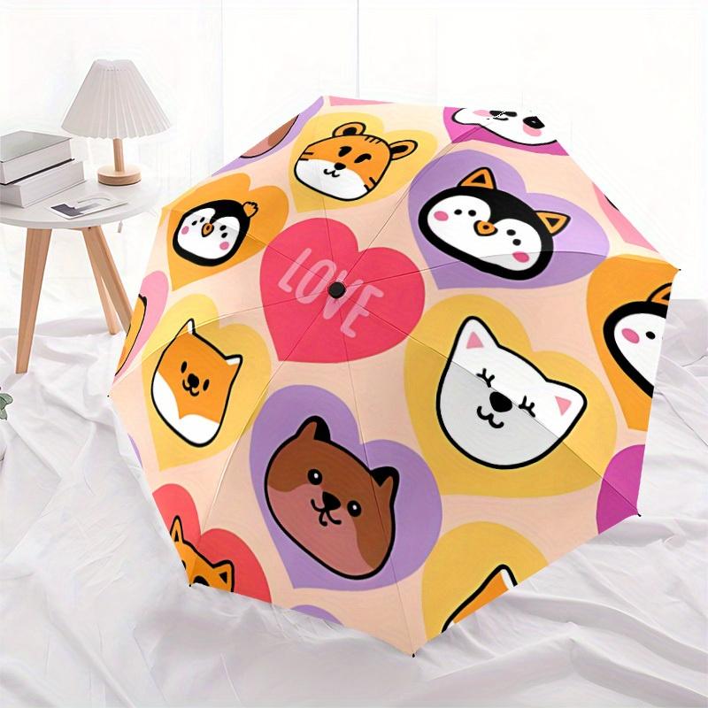 1pc Cute Animal Faces Automatic Umbrella - 8-Rib Foldable Design, Outdoor Adventures, and Family Celebrations yy250829083