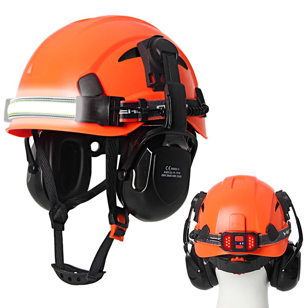 CE Construction Safety Cap W/ Led Headlamp and Earmuffs Breathable Hard Hat Working ABS Helmet Cycling Rescue Head Protection