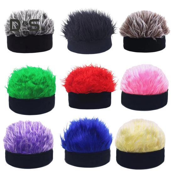 Novelty Fake Hair Visor Hat for Men Adjustable Spiked Wig Hat with Peaked Short Hair Street Hip Hop Hat for Festivals Parties