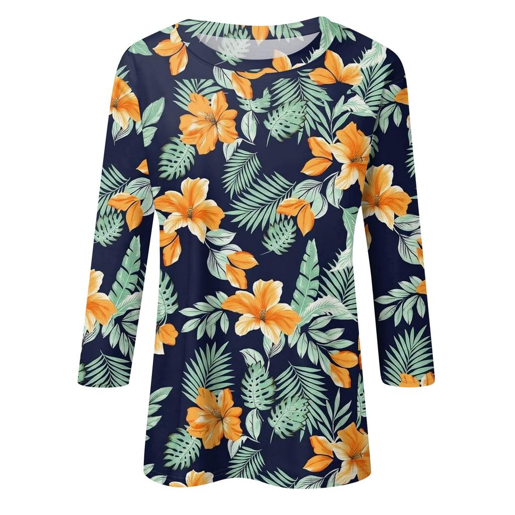 Koszule z rękawami 3/4 dla kobiet Śliczne nadruki Koszulki z nadrukami Bluzki Casual Plus Size Podstawowe topy Pulower