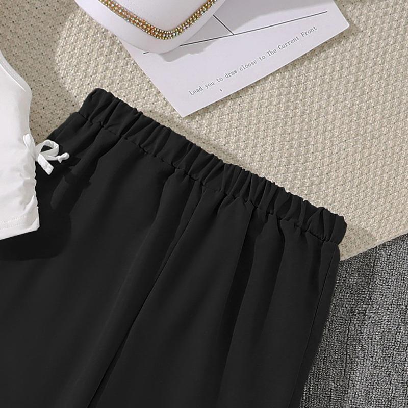 New Girls' Summer Sleeveless Letter Print T-Shirt + American Style Cargo Pants 2-Piece Sets