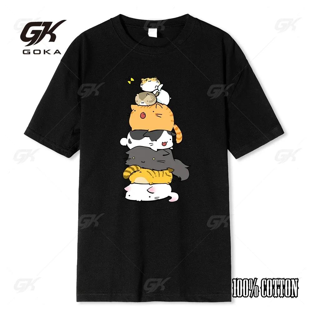 

New Cat High Fold Catch Butterfly Print Mens Fashion Summer TShirt Streetwear 100 Cotton Loose Top Breathable TShirt 4XL