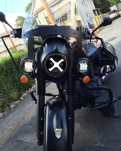 HENGTUAOTO 7" LED X-Style Motorcycle Headlight with White/Blue DRL for Street Glide, Softail Heritage, Road King, Electra Glide