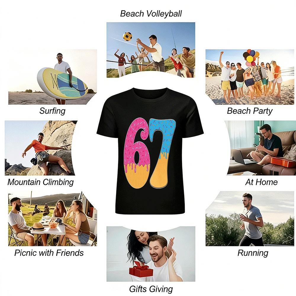 Fun Frosted Cone Number 67 Graphic Casual Top Pure cotton T-shirt