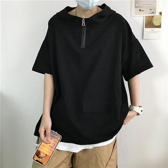 

Модный летний унисекс свитшот с капюшоном и рукавами до локтя в гонконгском стиле 2XL чёрный