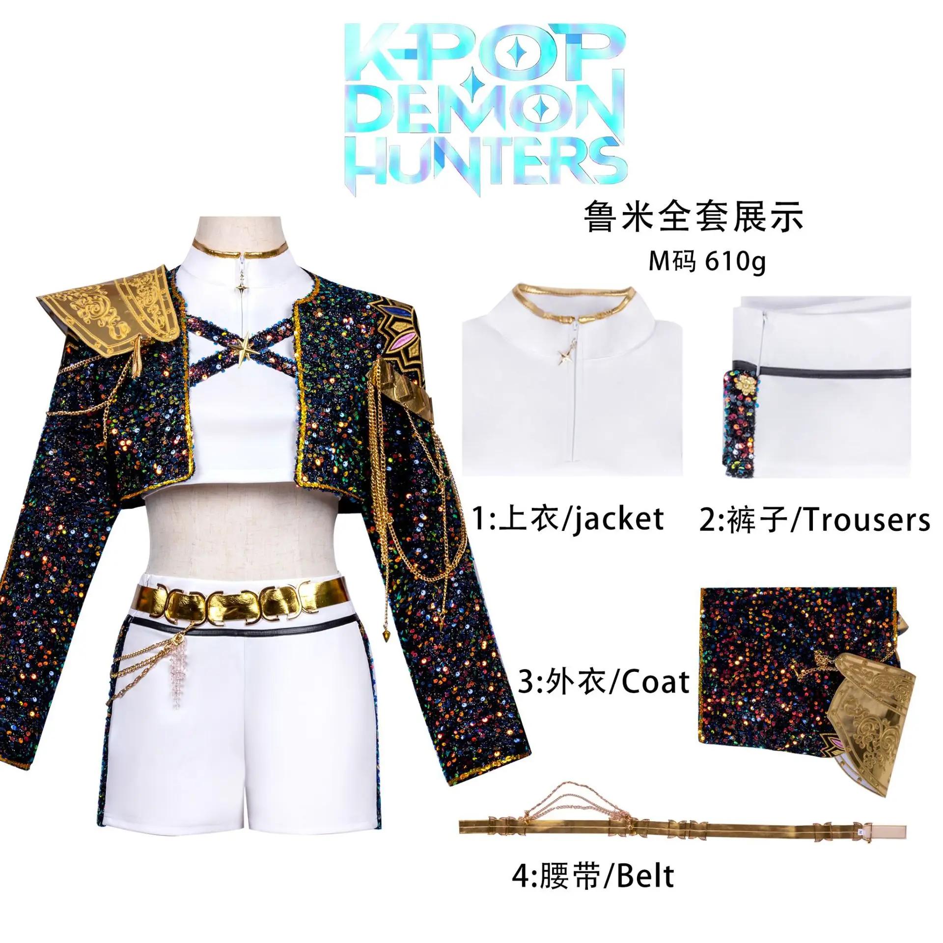 

New Black Color Gold KPop Demon Hunters Cosplay Rumi Zoey Mira Costume Women Cool Suit Halloween Party Role Playing Outfit S