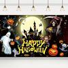 2D Happy Halloween Backdrop with Grim Reaper and Pumpkins Photography Banner