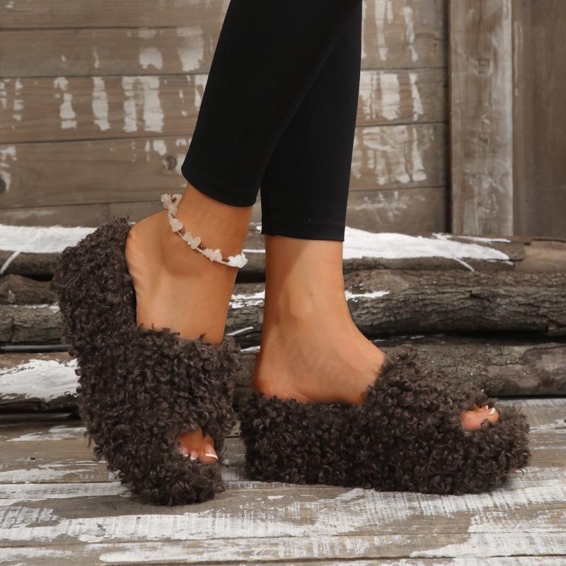 Fashion Fashion Solid Design Casual Thick Soled Cotton Slippers for Women 2025 Winter New Open Toes Comfortable Versatile Plush Draggers