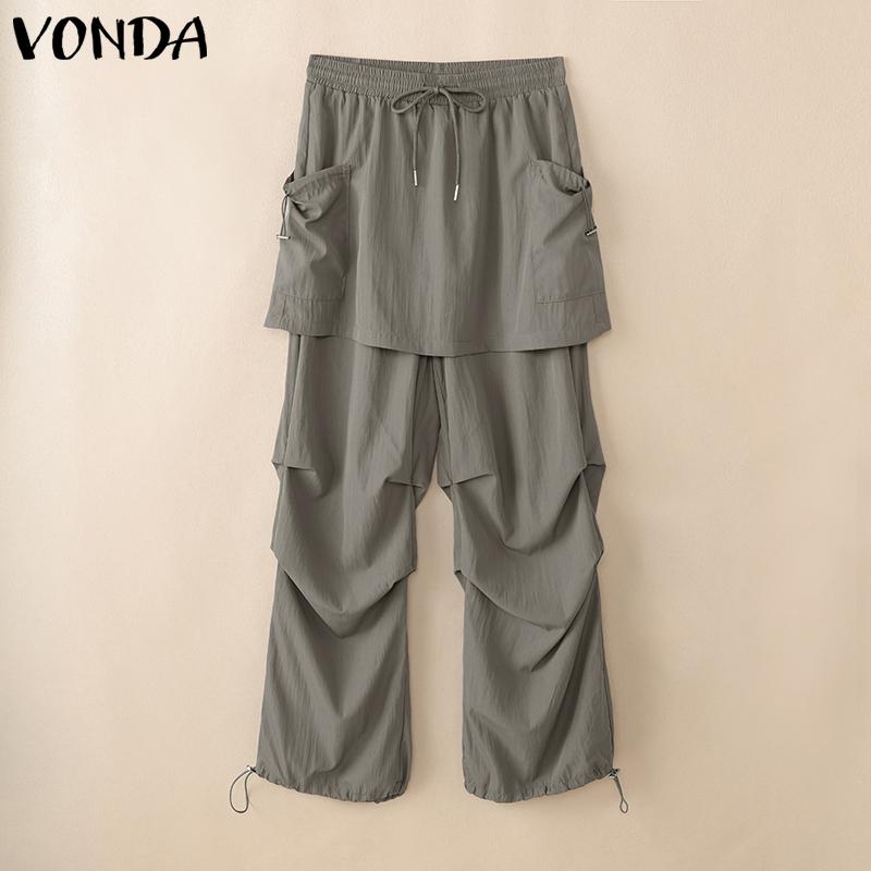 

VONDA Women College Style Ruffled Neck Bow Knot Polka Dots Patchwork Pleated Dress 5XL