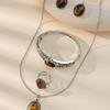 European-American Ethnic Style Jewelry Set: Tiger's Eye Necklace, Earrings, Ring, Bracelet