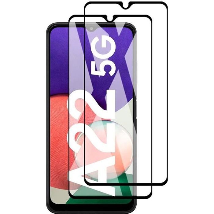Verre trempé intégral pour Samsung A22 5G (6,6") Pack de 2 Films Vitre Ecran Noir Anti rayure Haute résistance