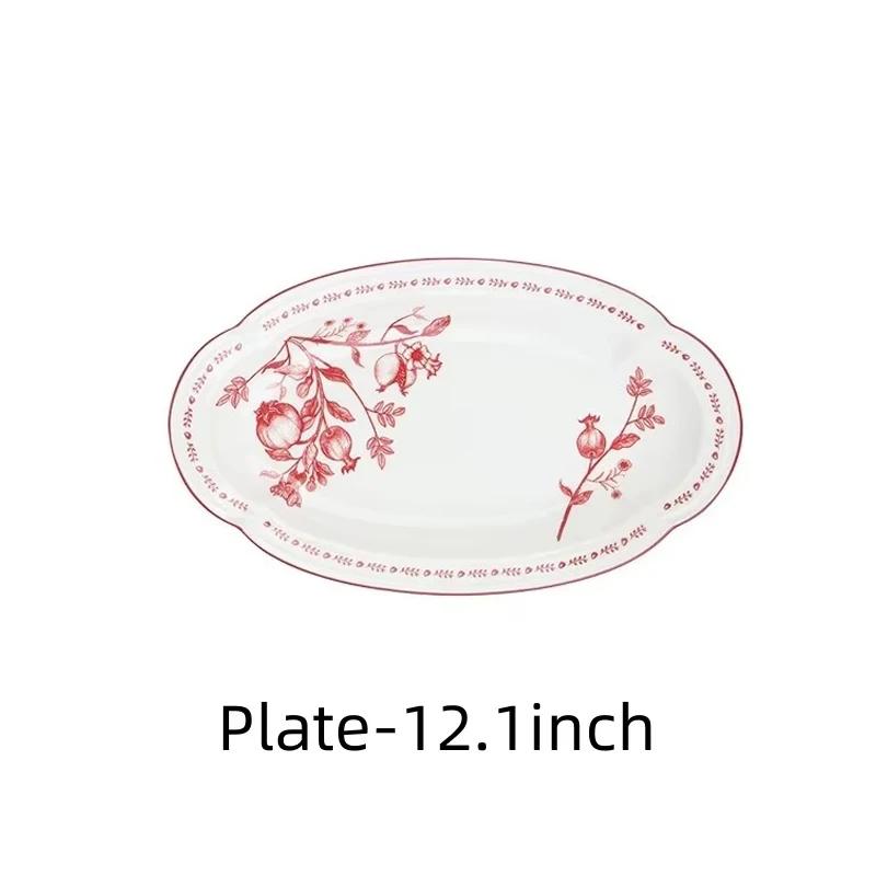 Ceramic Tableware Pomegranate Flower Pattern Housewarming Bowls Plate Steak Plate Dinnerware Microwave Feativel Gift
