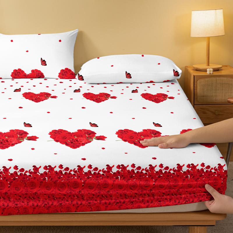 1 Rose Butterfly Patterned Frosted Bedsheet, Printed Bed Cover For Bedroom, Bedding (Excluding Pillowcases)