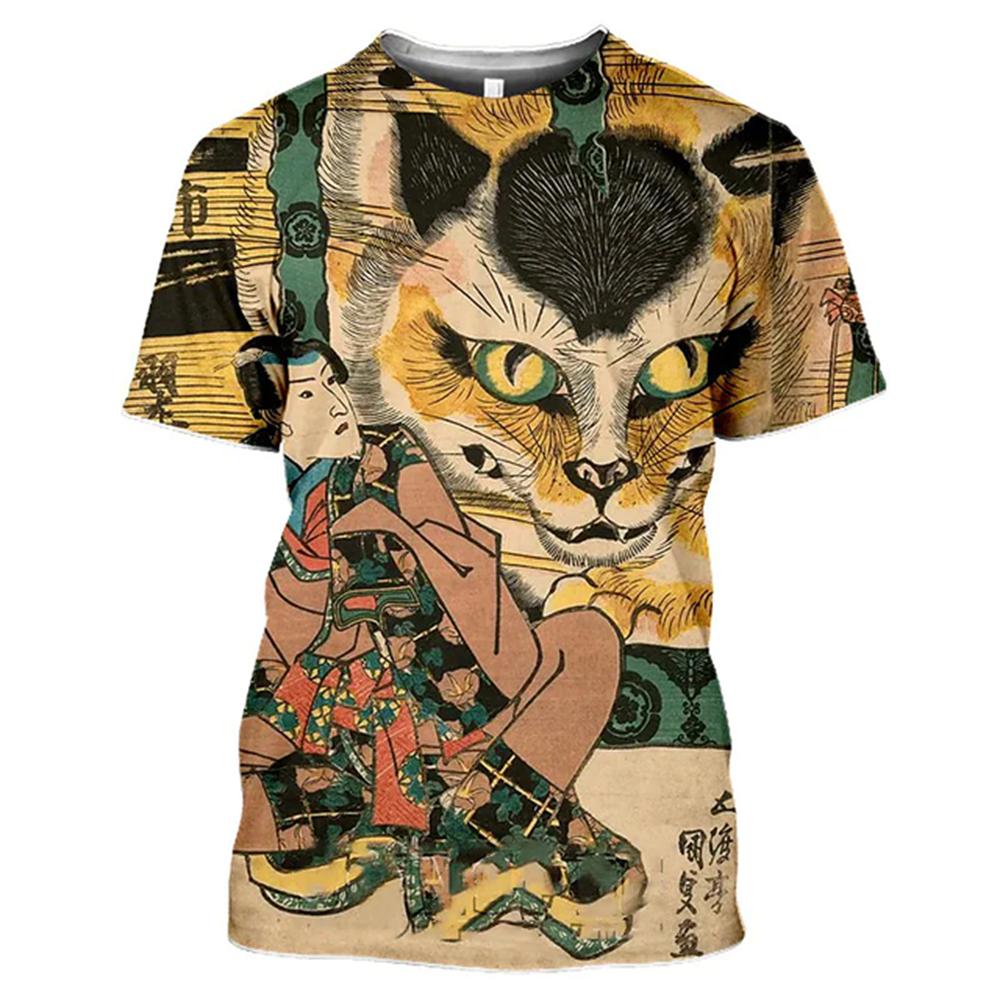 Uomo Donna Top Samurai Cartoon Animal 3D Printing Tees T-shirt streetwear a maniche corte fresca stile Harajuku divertente quotidiana