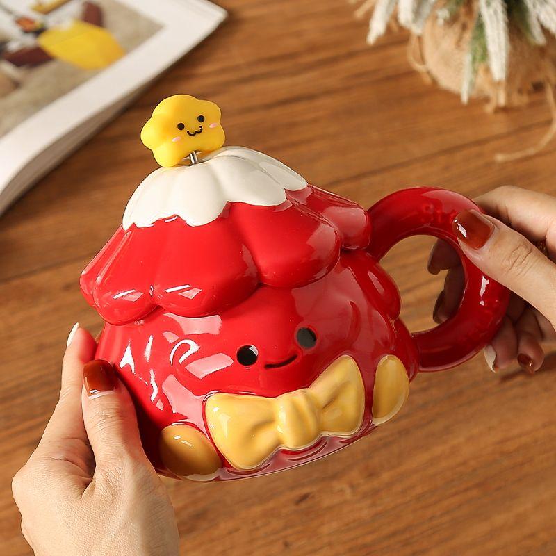 Keramický pohár na vánoční stromeček, tyčka na míchání, hrnek pro pár s víčkem, 420 ml hodnotný dárek k narozeninám pro dívky