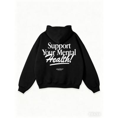 Best-selling Support Your Mental Health Oversized Hoodie Men's Fashion Trend Sweatshirts Autumn Winter Casual Loose Pullovers
