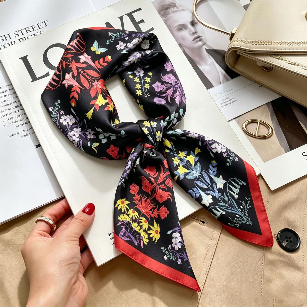 Simple temperament Spring and summer female imitation silk scarf versatile Korean version casual small square scarf neck protection decorative scarf