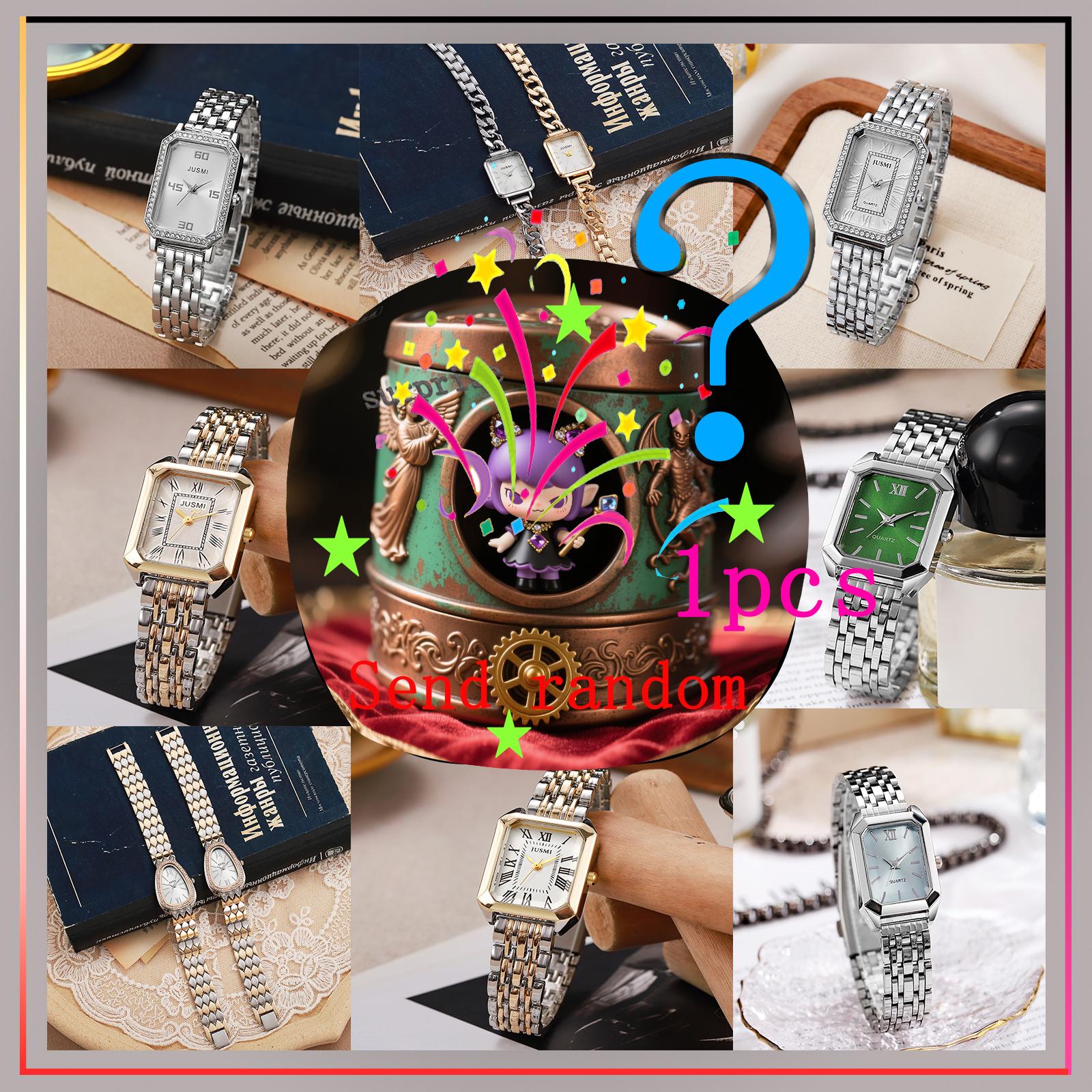 

Сюрприз, модные часы с изысканным бриллиантовым квадратным циферблатом и сплавным ремешком, женские кварцевые часы, случайный стиль разноцветный