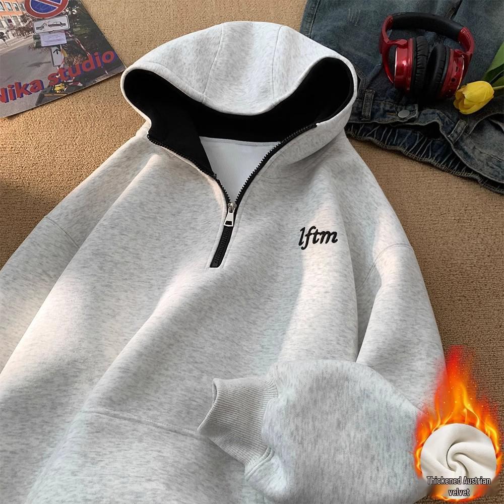 Sweat à capuche pour garçon avec demi-fermeture éclair et doublure polaire - Tendance, Épais, Vêtement Automne/Hiver pour Collégiens et Lycéens