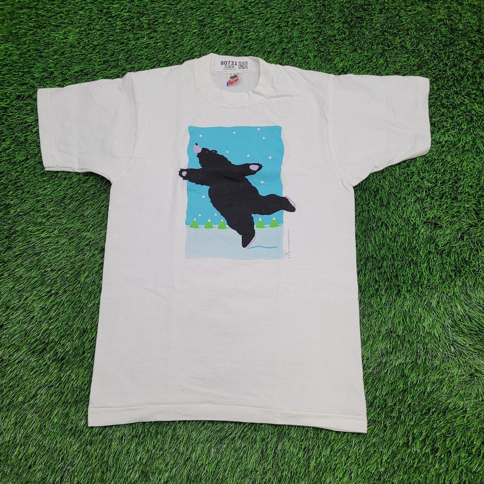 

Vintage 90s Ice Skating Polar Bear Shirt Small 18x25 White USA L