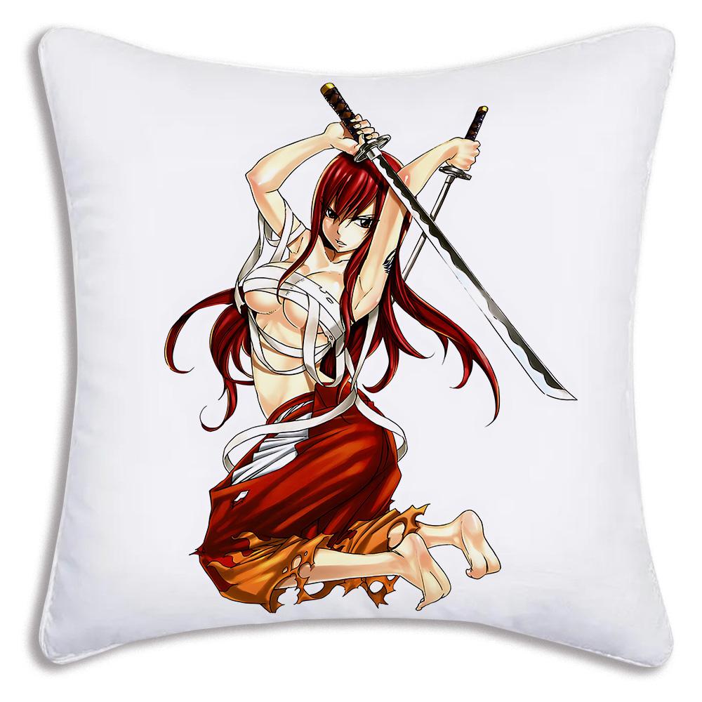 Anime Fairys tails Pillow Covers Cartoon Sofa Decorative Home Double-sided Printing Short Plush Cute Cushion Cover