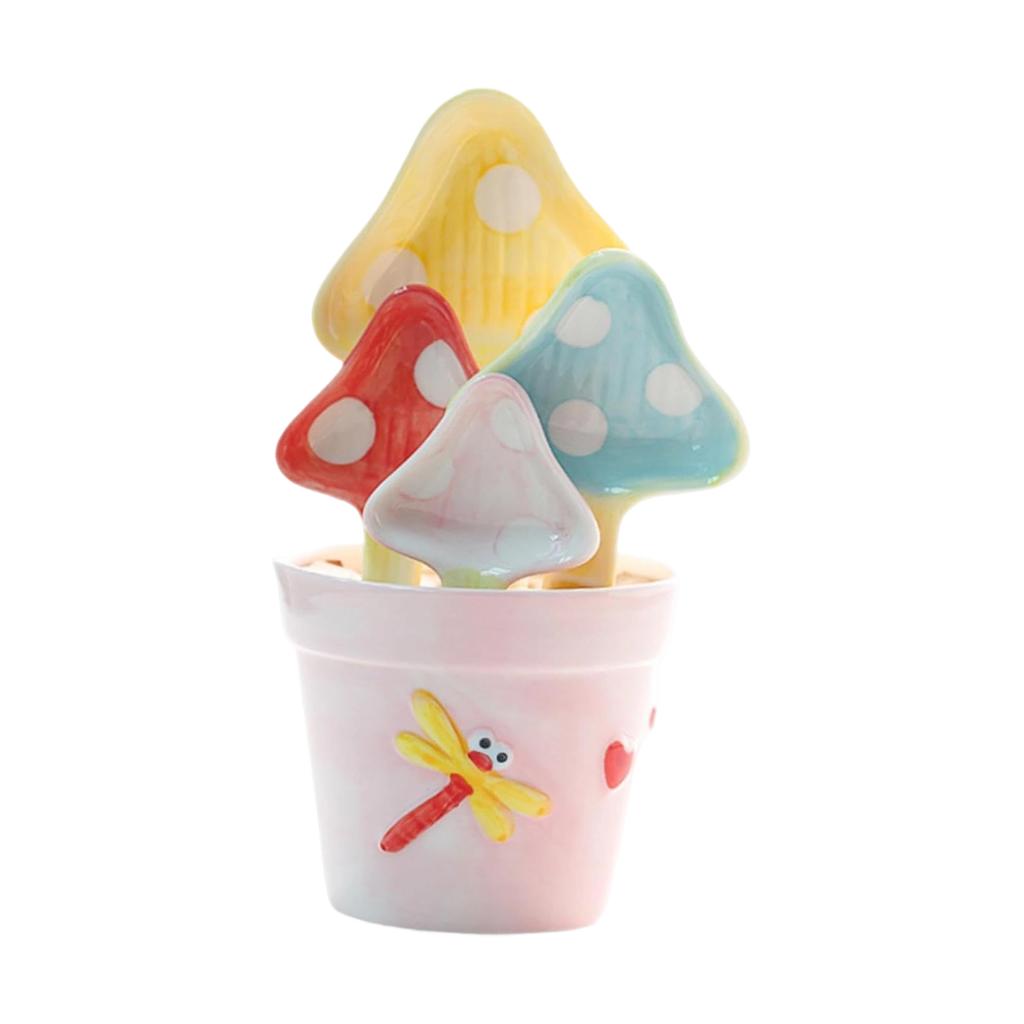 Ceramic Measuring Spoon Set 5 Pieces Mushroom Shaped Baking Measuring Spoons Decorative Cup Style Measuring Spoons for Milk Sugar Salt