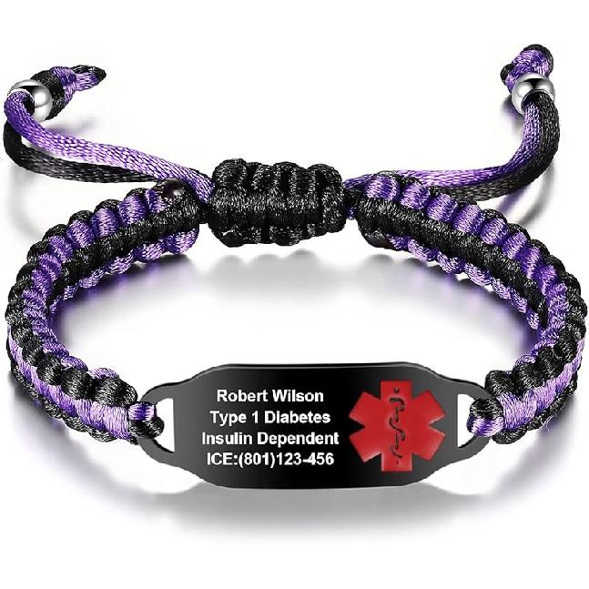Medical Alert Bracelets for Women Personalized | Medical Alert ID Bracelets | Tow-Tone Polyester Rope Handmade Braided Emergency Bracelet, Adjustable
