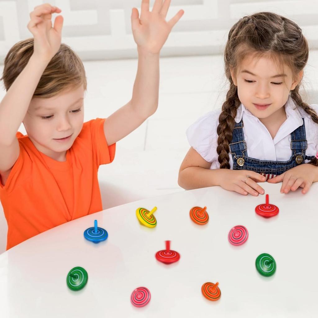 LIOOBO Dřevěný Dřevěný Stoj na rukou Vzdělávací Hračka 12dílný Ručně klikací Káča, Káča, Dětský (Náhodné barvy)