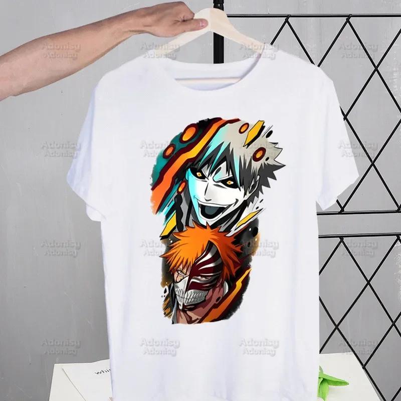 Bleach Anime Kurosaki Ichigo Japanese T Shirt Men Retro Washed Tops Tees Harajuku Tshirt Streetwear Hip Hop Male T-shirts