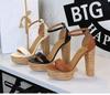 13cm Style Banquet Sexy Buckle with Open-toed Thick Heel High Heel Sandals Women's Super High Heel Waterproof Table Women's Shoes