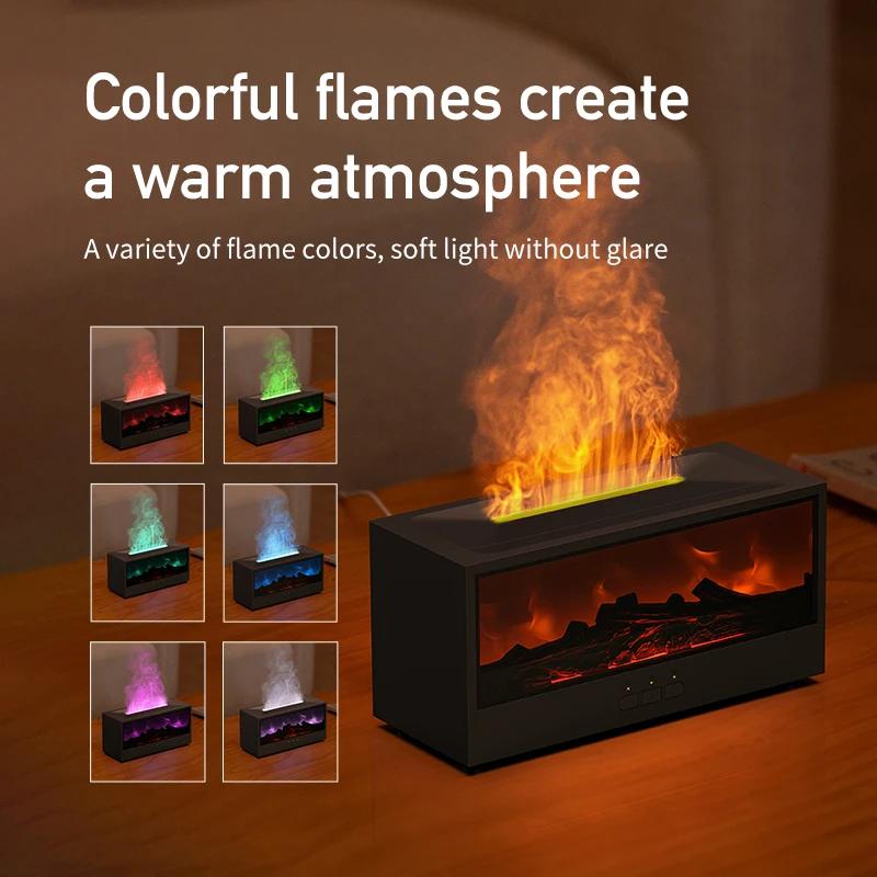 Bunter Flammen Kamin Aroma Diffusor Wasserlos Auto-Off Zuhause Schlafzimmer Luftbefeuchter Timer Fernbedienung für Kreatives Geschenk