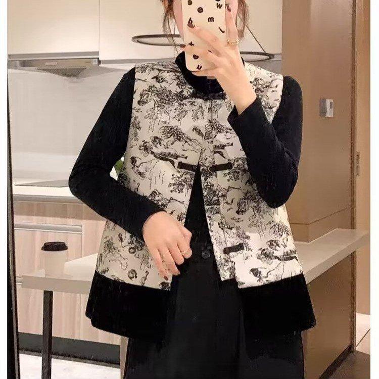 Retro Chinese Style Waistcoat Female National Style Waistcoat Temperament Western Style Fashion Embroidered Disc Buckle Waistcoat