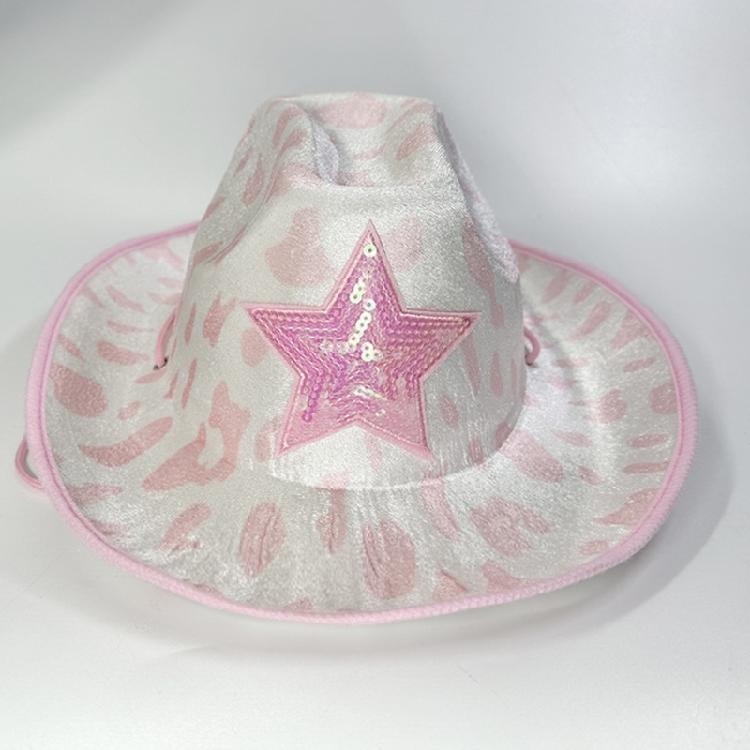 Sequins Cowgirl Hat for Women Pink Cowboy Hat with Cow Print for Theme Party